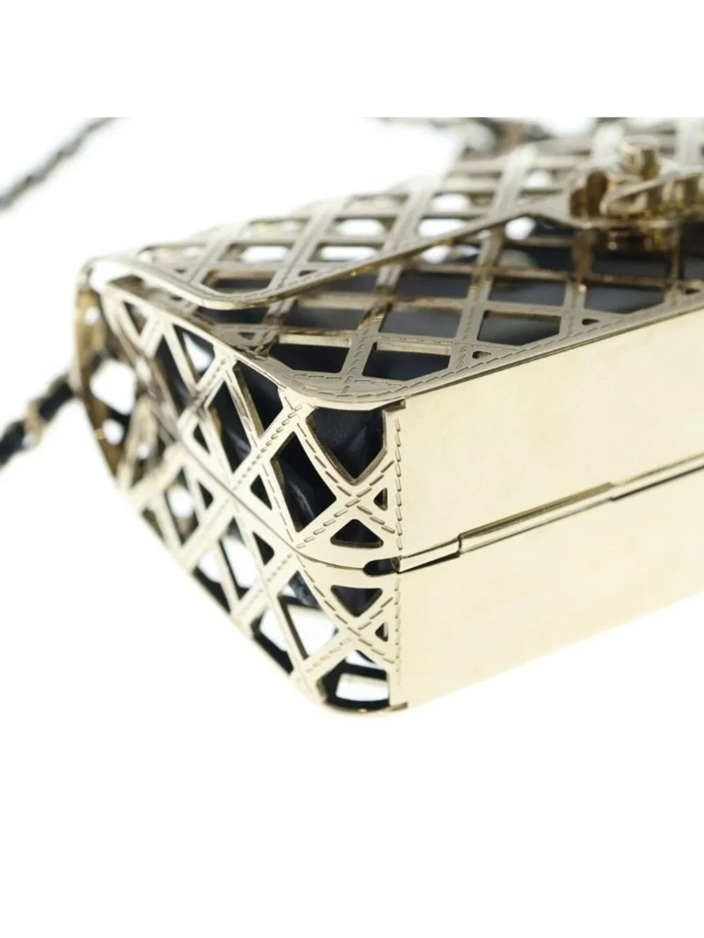 Chanel Cage Flap Metal Mini Shoulder Evening Bag Gold